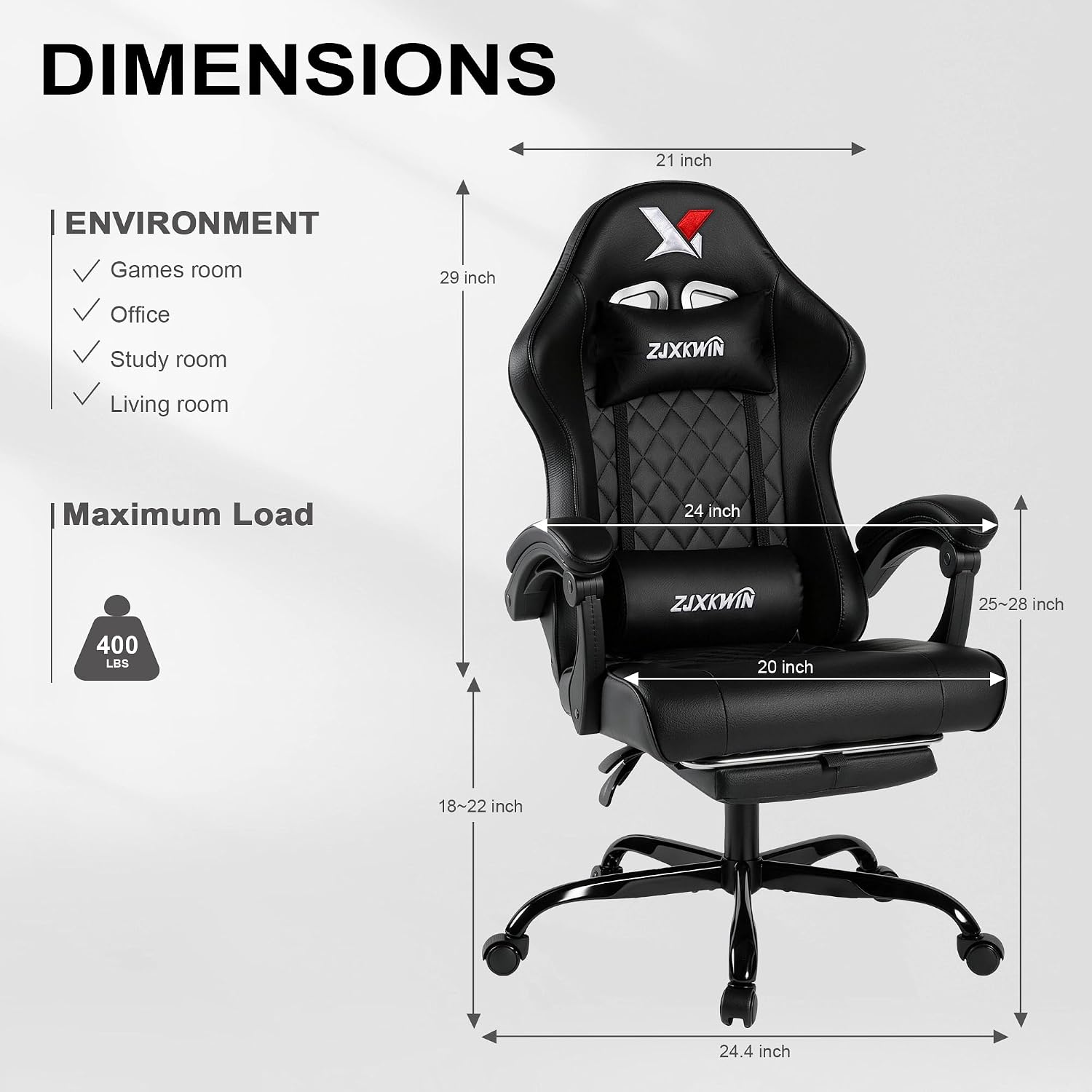 Gaming Chair with Pocket Spring Cushion, Ergonomic High Back Computer Chair with Footrest and Lumbar Support, Adjustable Height 360° Swivel Recliner, Black