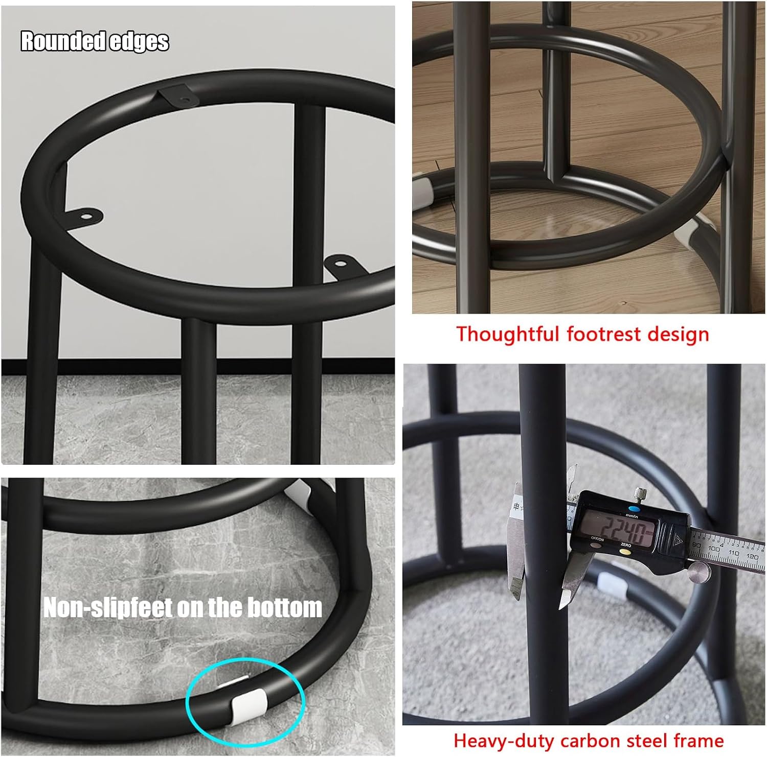 Bar Stools, Modern Dining Chair, Commercial Stainless Steel Stool, Office Three-Ring High Chair, for Kitchen Island, Corporate Reception(Black,58cm/23in)