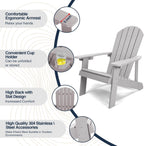 Adirondack Chair, All Weather Resistant Plastic Chairs with Cup Holder, 5 Easy Steps to Install, Outdoor Chairs for Patio, Garden, Backyard Deck, Lawn, Fire Pit - Grey