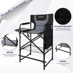 Tall Folding Directors Chair with Side Table 30.71" Seat Height Foldable Camping Chair Bar Stool for Makeup Artist Face Painting with Footrest and Storage Pocket Supports 350LBS