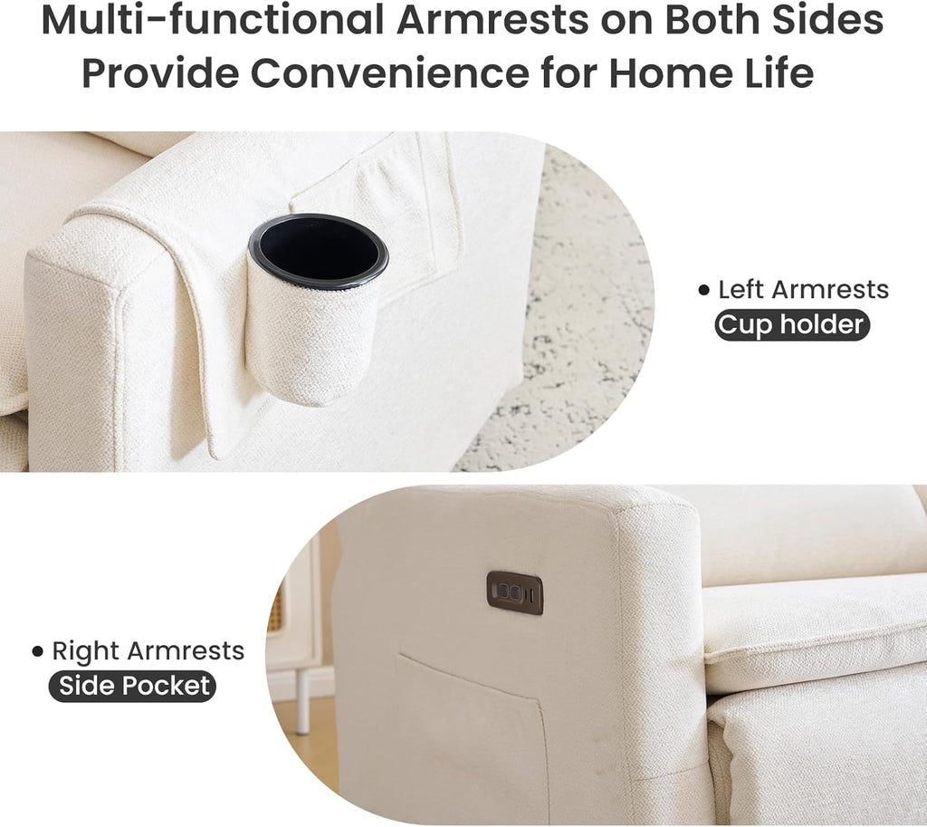 Oversized Swivel Rocker Recliner with Lumbar Cushion, Power Recliner Nursery Chair with Adjustable Headrest, Nursery Glider Recliner for Living Room, White