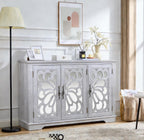 GDFStudio 49" Modern Buffet Sideboard Cabinet, Storage Cabinet with 3 Acrylic Mirrored Doors, Freestanding Credenza Buffet for Living Room Dining Room Kitchen, Large Countertop Coffee Bar, Light Gray