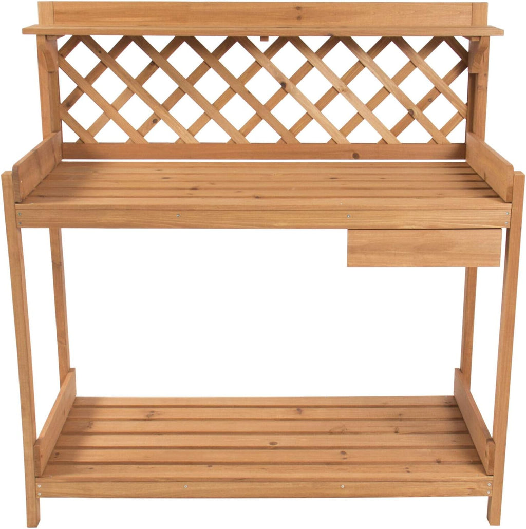 Garden Potting Bench with Lower Shelf Upper Shelf Spacious Tabletop and A Cabinet for Storing Gardening Equipment and Tools Comfortable Workstation Table Perfect for DIY Painting and Personalization