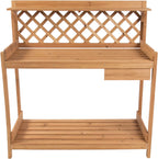 Garden Potting Bench with Lower Shelf Upper Shelf Spacious Tabletop and A Cabinet for Storing Gardening Equipment and Tools Comfortable Workstation Table Perfect for DIY Painting and Personalization