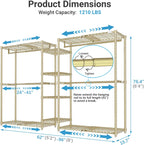 VIPEK X3 Expandable Heavy Duty Clothes Rack Adjustable from 5'2" to 8' with Adjustable Shelves and Hanger Rods, Large Freestanding Clothing Racks Reach-in & Walk-in Closet, Max Load 1210LBS, Gold