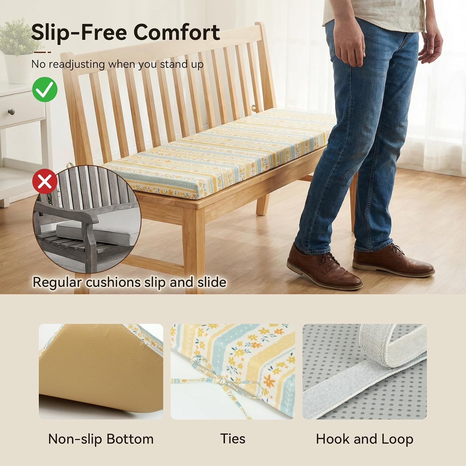 ROFIELTY Custom Bench Cushion, Made-to-Measure Bench Seat Cushion with High Resilience Sponge, Removable Cover, Anti-Slip Design, 100+ Colors for Indoor Bench, Window Seat, Patio