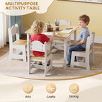 JOYMOR Kids Table and 4 Chairs, Toddler Table and Chair Set, Wooden Activity Table for Children with Chairs, Perfect for Arts, Crafts and Nursery Use, Natural & White