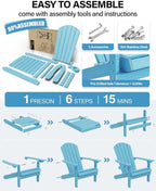YEFU Adirondack Chair Weather Resistant: Outdoor Chair HIPS Plastic Adirondack Chairs - Patio Chairs with Cup Holder & Wood Texture - Lawn Fire Pit Deck Porch Garden Chairs for Adults (Blue)