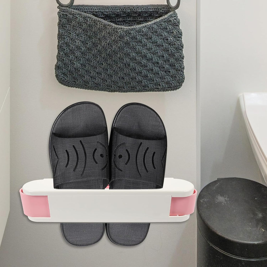 Wall Mounted Slippers Storage Rack and Enough Space for 1 or 3 Pairs of Shoes with Sturdy Rails Plastic Folding Shoe Shelf Easy to Clean Pink Slipper for Bathroom and Families
