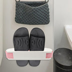 INOOMP Punch-Free Wall Mounted Shoe Storage Rack for Slippers and Sandals, Space Saving Plastic Folding Organizer with Sturdy Rails, Suitable for Doorway and Bathroom Use, Pink