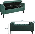 GarveeTech 47" Storage Ottoman Bench, Velvet Angled Arm Entryway Bench with Storage, Tufted Seat for End of Bed, Modern Hallway Furniture, Green