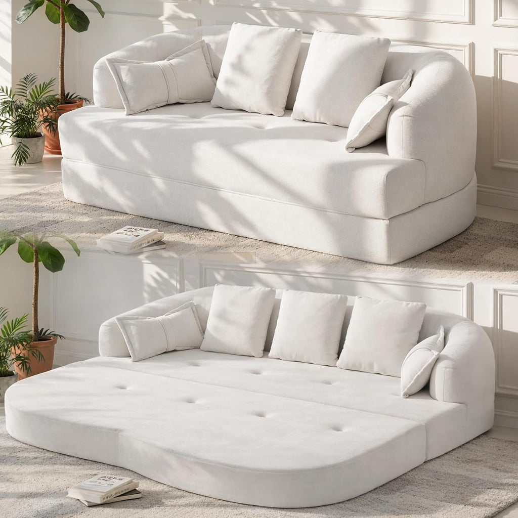 70" Convertible Sofa Bed, 2-in-1 Boneless Sleeper Sofa, Soft Chenille Folding Sofa Loveseat with 4 Pillows, Love Seat Small Couch for Small Spaces, Living Room, Bedroom, No Assembly