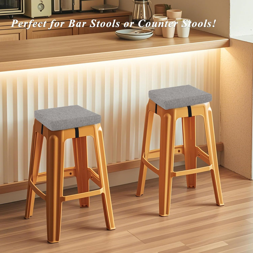 Square Bar Stool Cushions Set of 2 Non-Slip Chair Pads with Ties 2" Thick Chair Cushions with Machine Washable Cover 12" X 12" (Light Grey)