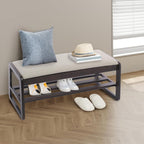 Shoe Rack Bench with Cushion, 2-Tier Storage Bench for Entryway, Wooden Shoe Organizer Bench with Hidden Storage & Comfortable Seat for Living Room, Bedroom, Hallway (Walnut Color+ Beige)
