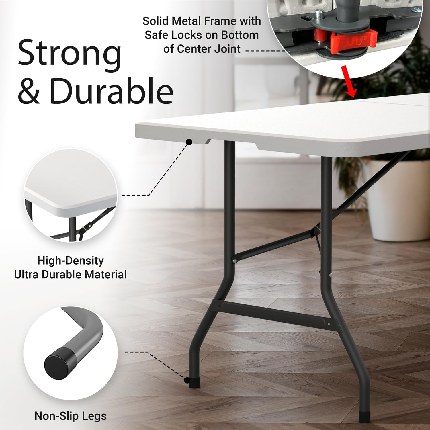 2 Pack of 6 Feet Foldable Table with Built in Handle & Steel Legs | Heavy Duty Portable | Perfect for Party, Dining, Wedding, Events, Picnic Indoor, Outdoor, Camping, Utility, Temporary