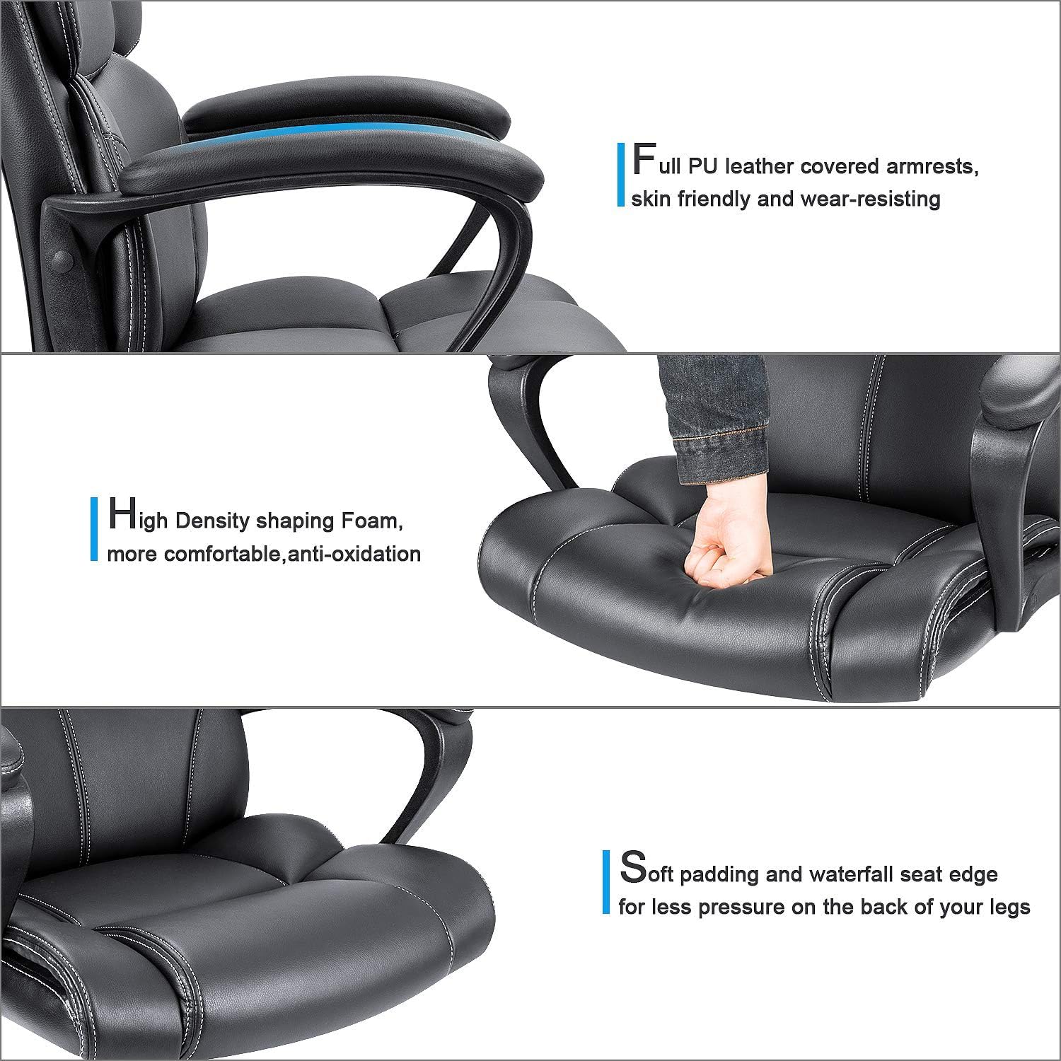 Furmax Mid Back Executive Office Chair Swivel Computer Task Chair with Armrests,Ergonomic Leather-Padded Desk Chair with Lumbar Support