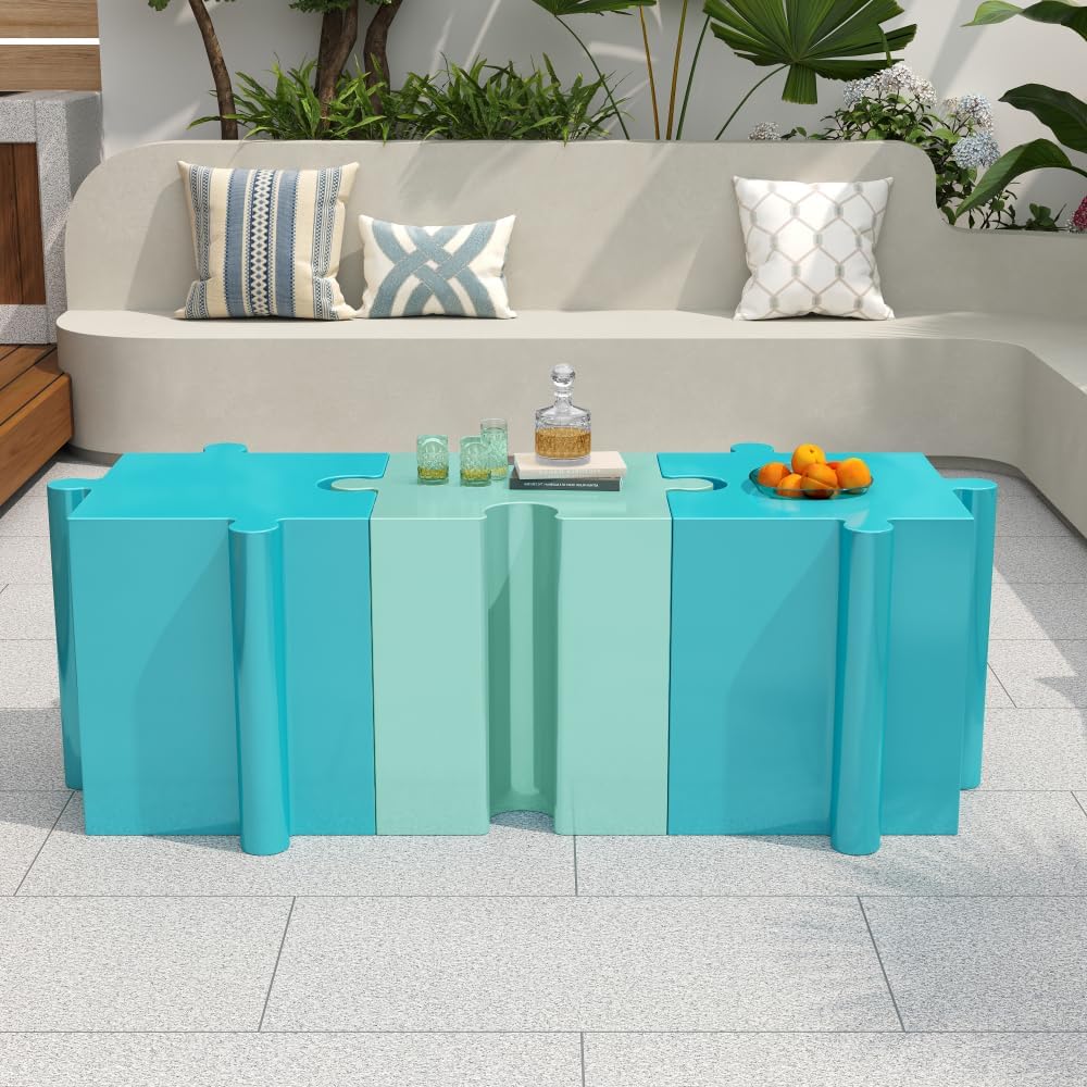 Modular Puzzle-Style Side Table Set with Interlocking Design for Living Room, Bedroom or Office – Sturdy MGO Construction (Light Green -Shape 2)