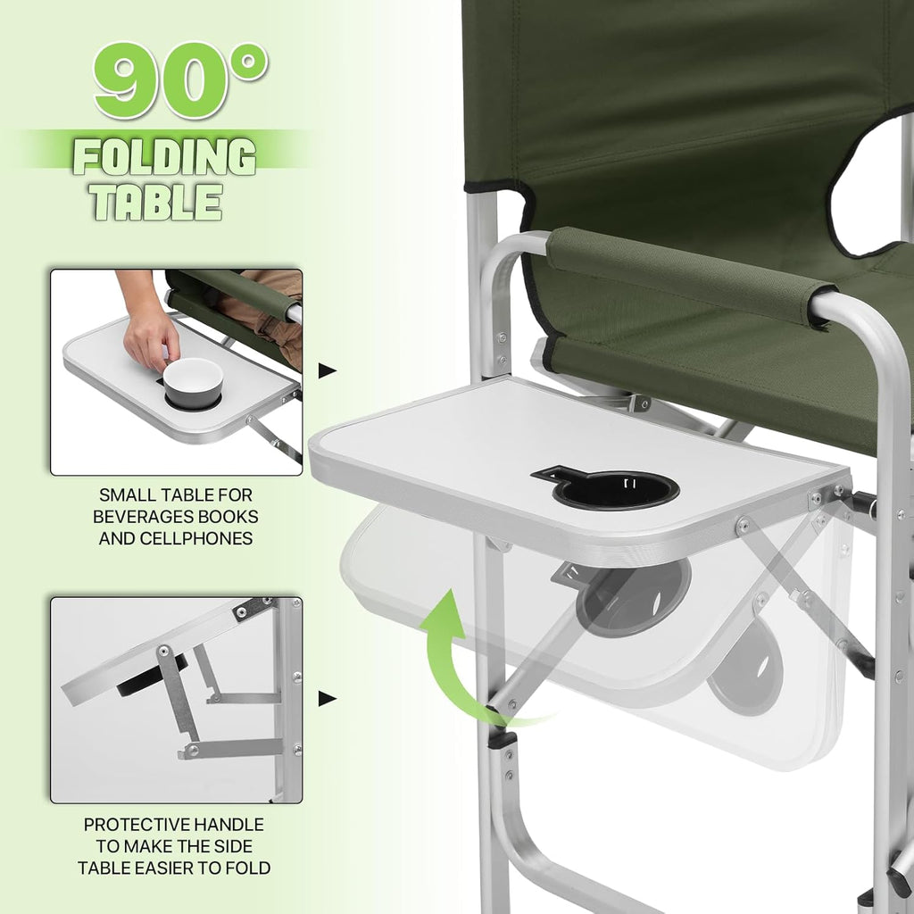 Magshion Tall Director Chair for Vendors & Makeup Artists, 31" Seat Height, 250 lbs Capacity, Portable Folding Chair w/Side Table, Side Pocket & Cup Holder for Booths, Craft Fairs, Camping, Dark Green