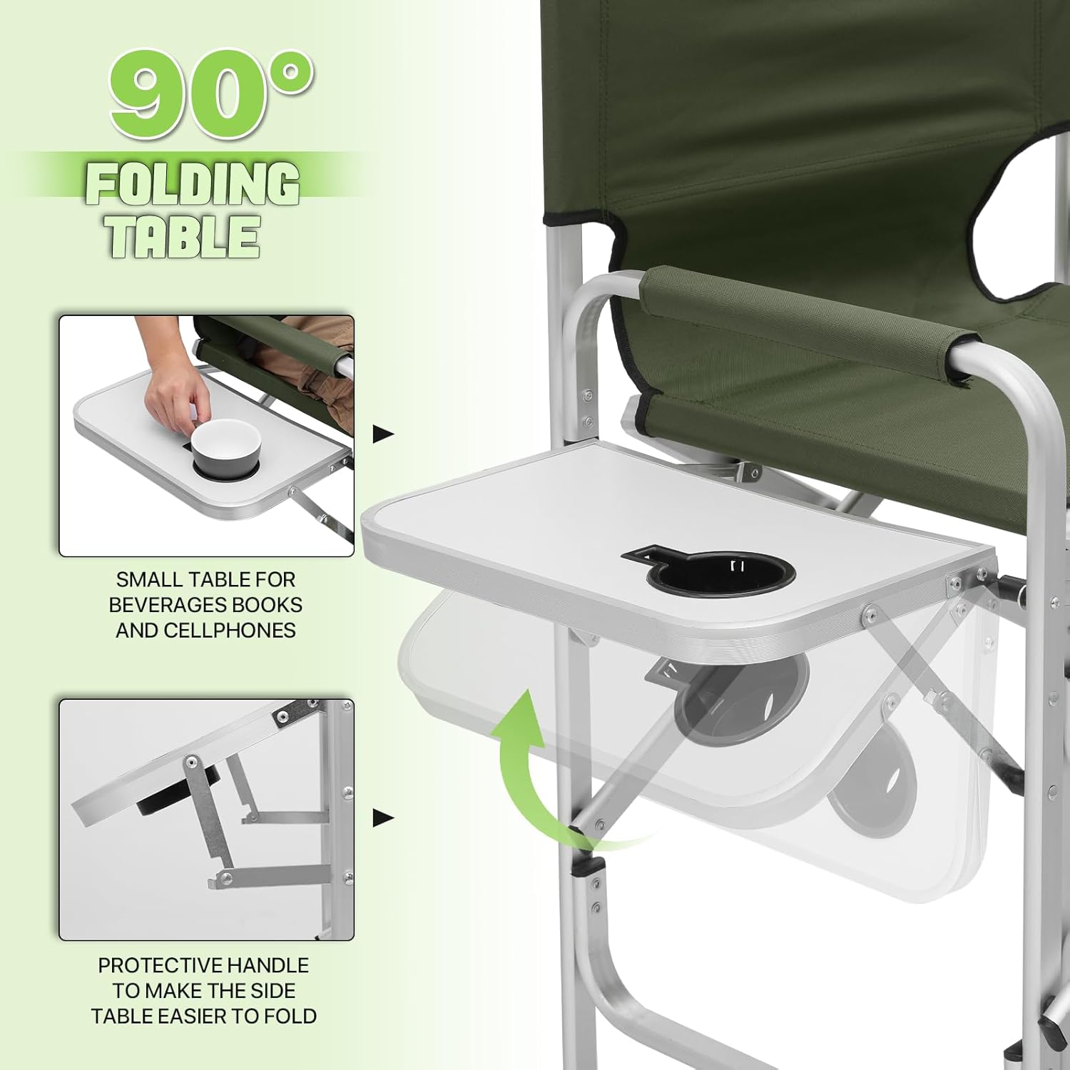 Magshion Tall Director Chair for Vendors & Makeup Artists, 31" Seat Height, 250 lbs Capacity, Portable Folding Chair w/Side Table, Side Pocket & Cup Holder for Booths, Craft Fairs, Camping, Dark Green