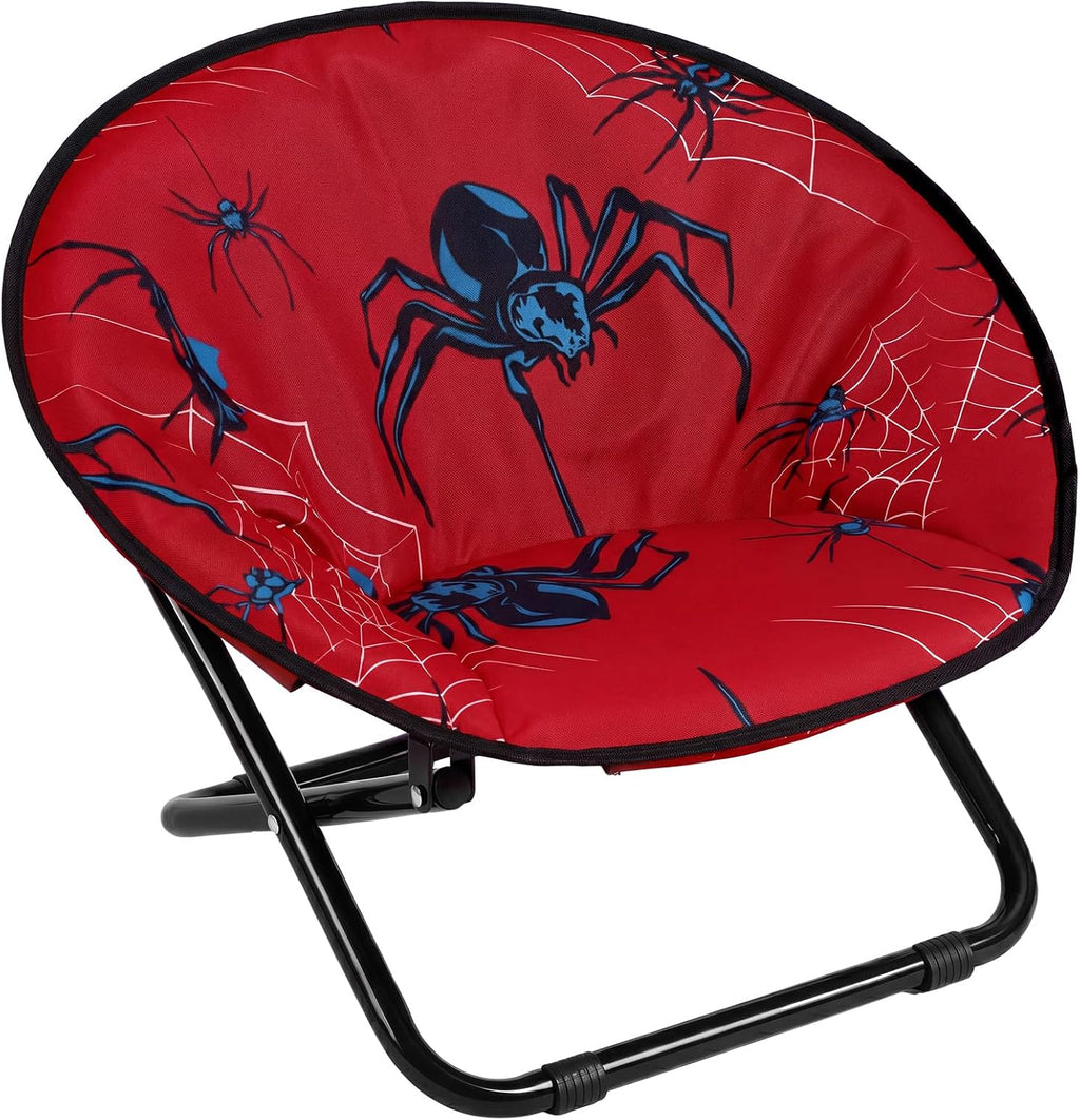 Fumete Spiderweb Folding Saucer Chair Portable Foldable Round Metal Camping Chair with Cushion Comfortable Collapsible Chairs for Indoor Outdoor Halloween Decor Patio Camping Bedroom