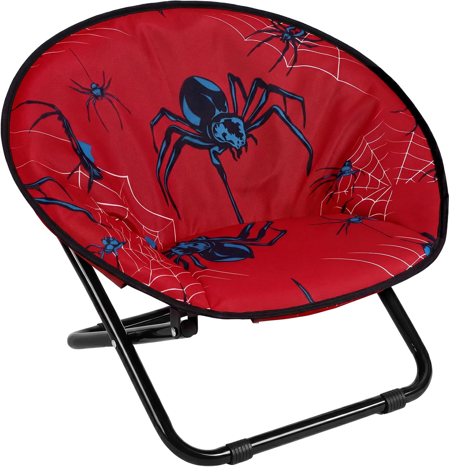 Fumete Spiderweb Folding Saucer Chair Portable Foldable Round Metal Camping Chair with Cushion Comfortable Collapsible Chairs for Indoor Outdoor Halloween Decor Patio Camping Bedroom