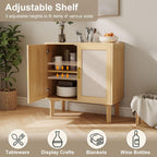 EVLIQUIL 32.2" Rattan Sideboard Cabinet, Modern Accent Storage Cabinet with Adjustable Shelf and Solid Wood Legs for Kitchen, Living Room, Entryway, Natural Oak