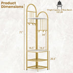 Tangkula Corner Hall Tree, 71 Inch Tall Entryway Coat Rack with Shoe Bench & 4 Storage Shelves, 6 Movable Hooks, Freestanding Metal Corner Clothes Rack for Bedroom Hallway Living Room