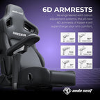 Anda Seat Kaiser 4 Large Gaming Chair for Adults - Ergonomic Gray Fabric Gaming Seat with 6D Armrest, Comfortable Office Chair with Lumbar Support, Heavy Duty Wide Computer Seat