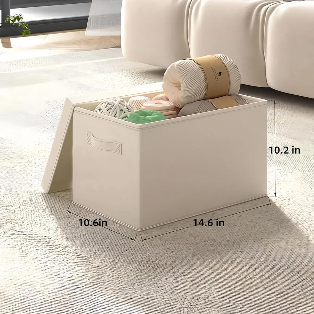 Fabric Storage Bins with Lids 14.6*10.6*10.2 in, 2-Pack Storage Baskets for Closet, Large Linen Organizers and Storage Bins for Bedroom, Collapsible Baskets and Bins with Handles, Off White