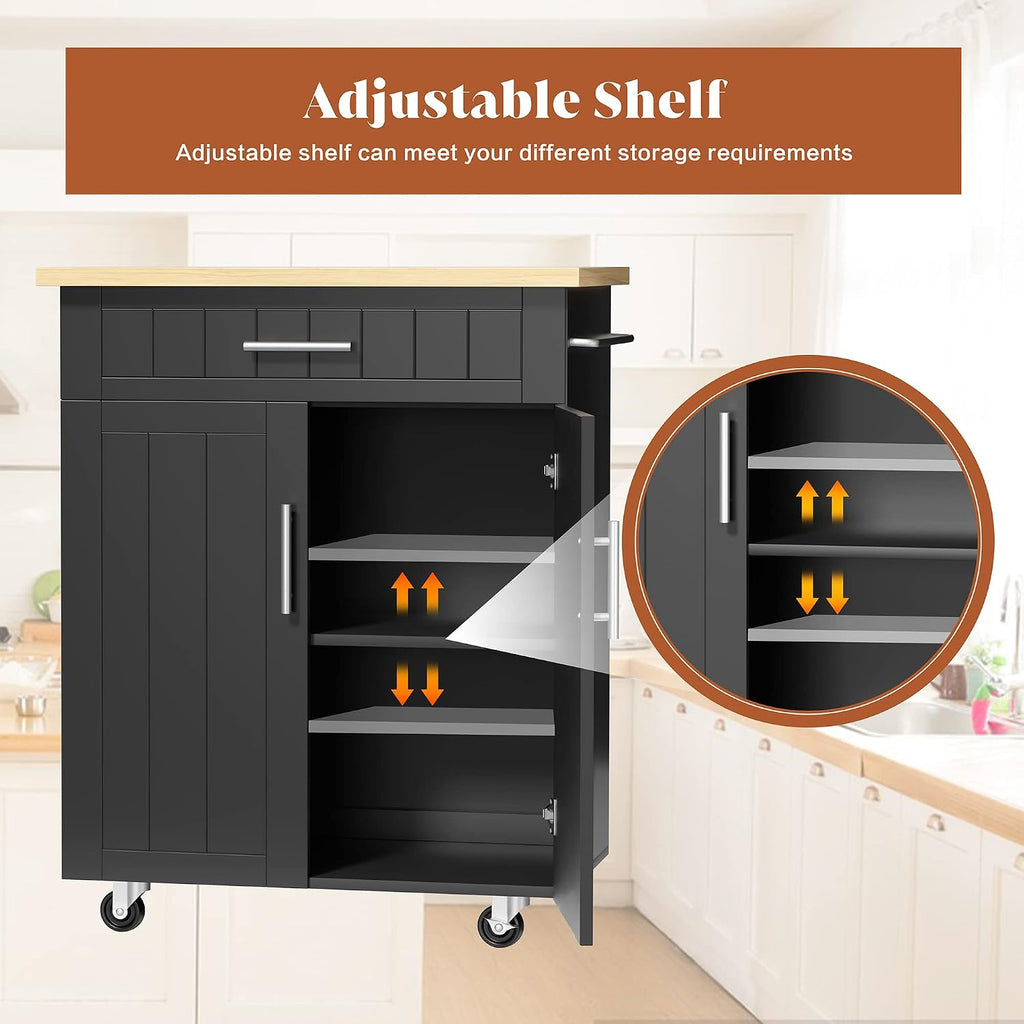 JY QAQA 26" Kitchen Island on Wheels with Storage Cabinet Kitchen Cart Cabinet with Shelves, Cart Handle for Towel Rack or Free Mobility, Portable Islands for Kitchen,Black