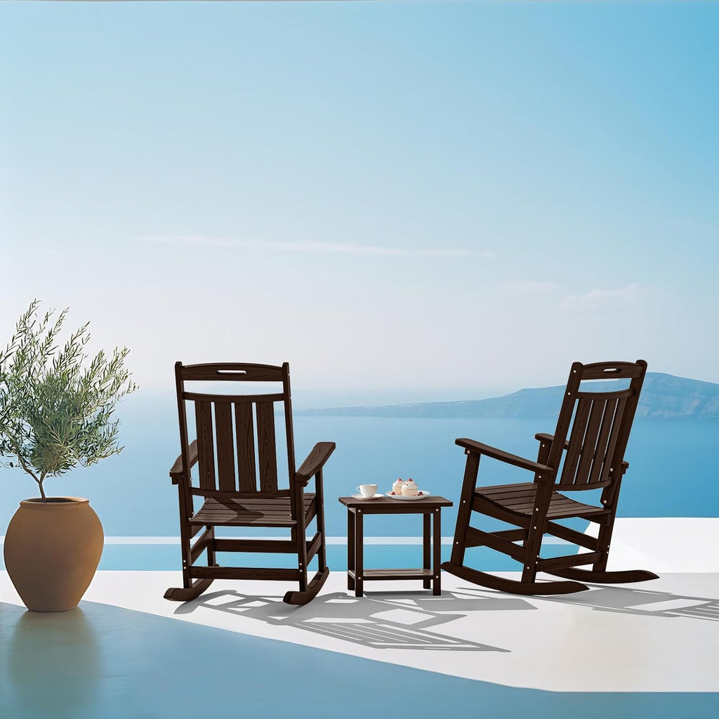 Plawdlik Oversized Outdoor Rocking Chair Set of 2- All-Weather Resistant,HDPE Heavy Duty Patio Rockers with High Back - Perfect for Porch,Garden,Coffee