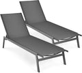 Tangkula Outdoor Chaise Lounge Chair Set of 2, 6-Position Adjustable Reclining Chair with Breathable Fabric and Heavy Duty Steel Frame, Patio Lounge Chair for Garden, Backyard and Poolside (2, Gray)