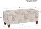 Linon Carmen Ivory and Beige Seashell Upholstered Lift Top Storage Ottoman with Wooden Feet