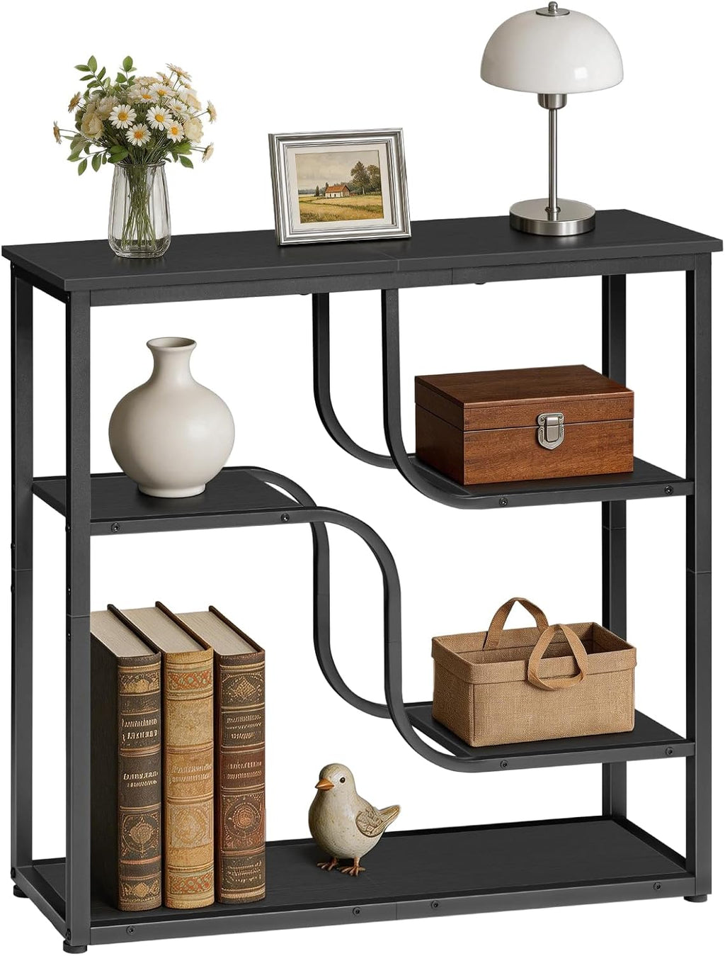 HOOBRO 29.5" Console Table, 5-Tier Narrow Entryway Table, Behind Couch Table with Storage Shelves, Sofa Table for Hallway, Living Rooms, Entryway, Black BB69XG01