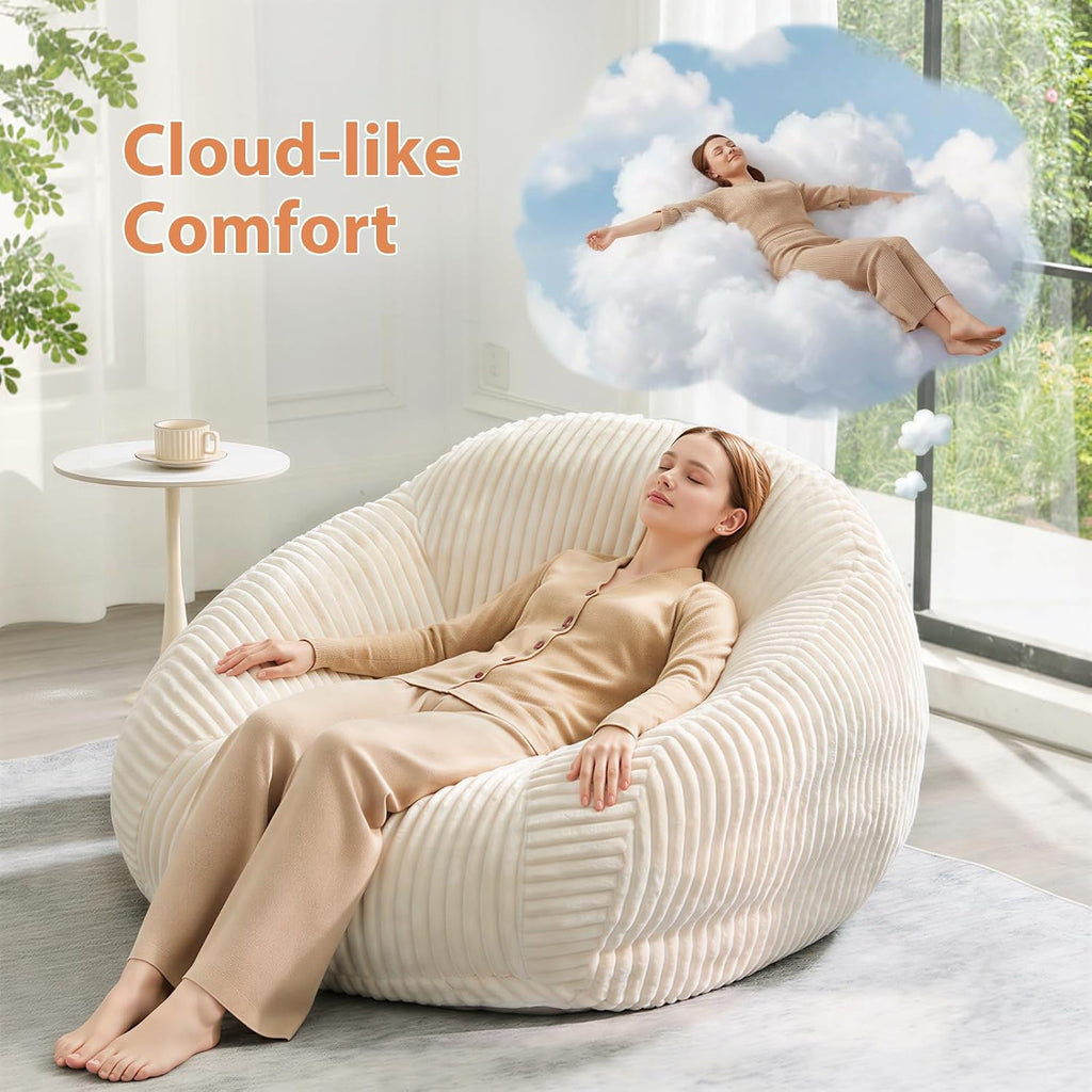 HUGHEAVEN Large Bean Bag Chairs for Adults, Adult Bean Bag Chair with Back Support, Reading Chair for Bedroom, Beige