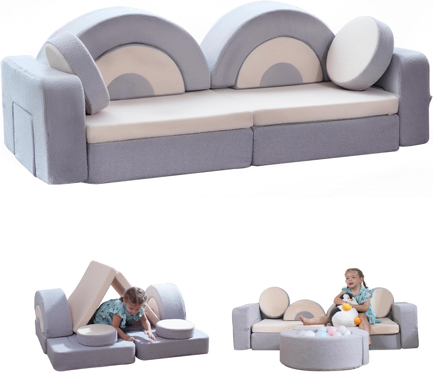 14pcs Modular Kids Play Couch, Child Sectional Sofa, Fortplay Bedroom and Playroom Furniture for Toddlers, Convertible Foam and Floor Cushion for Boys and Girls