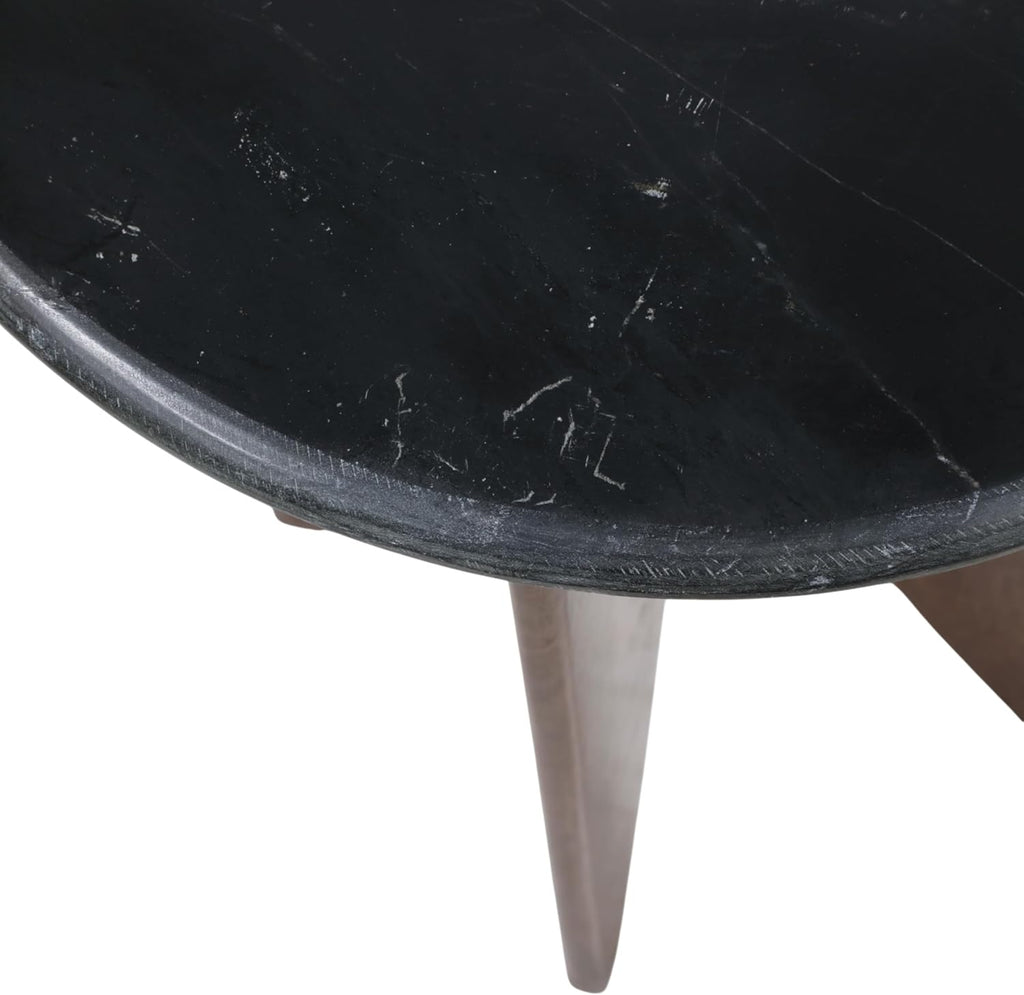 Mango Wood Base and Stone Top for Small Spaces - Round End and Side Table for Living Room, Room and Bedroom Decor - Decorative Night Stand or Bedside Drink Table Accent - 24", Black & Brown