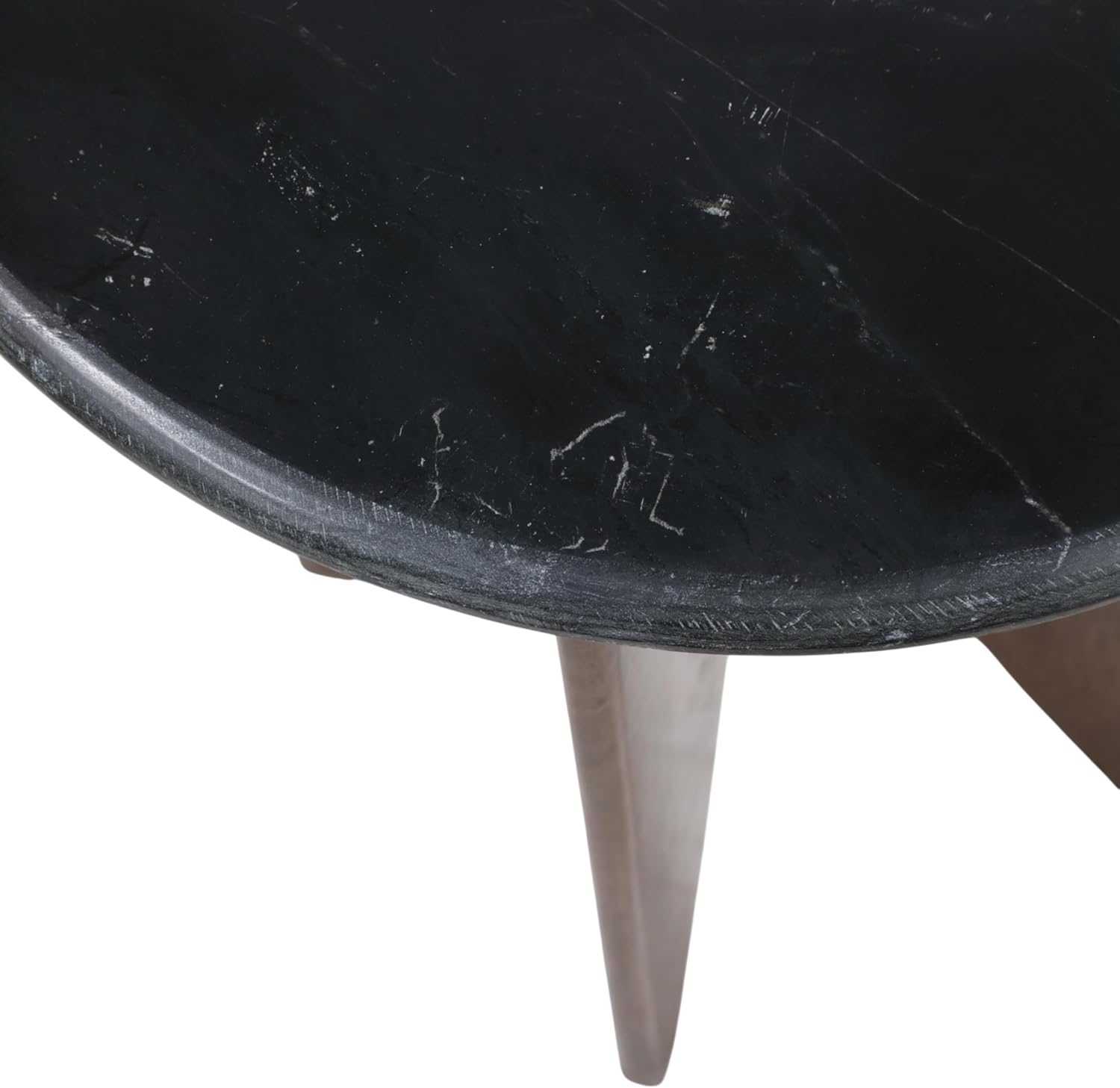 Mango Wood Base and Stone Top for Small Spaces - Round End and Side Table for Living Room, Room and Bedroom Decor - Decorative Night Stand or Bedside Drink Table Accent - 24", Black & Brown