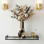 10.6" Black and Gold Ceramic Vase, Modern Geometric Flower Vase for Dining Table Centerpiece, Elegant Decorative Vase for Pampas Grass, Living Room, Bedroom, Office, Tabletop Decoration