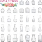 32 Pcs Clear Glass Bud Vases in Bulk, Small Vintage Bud Vase Set for Flowers, Mini Glass Vases for Wedding Centerpieces, Baby Shower, Table Decorations, Event Decor, 3.1"-5.1"
