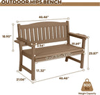 2-Person HIPS Outdoor Benches, Weatherproof Garden Bench with 800 lbs Weight Capacity, Artificial Wood Grains, Never Rot or Fade, Patio Benches for Garden, Porch, Balcony, Backyard,Park, Brown, 1 Pack
