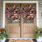 Patriotic Wreaths for Front Door, New 250th Anniversary Decorations, 4th of July Decorations Outdoor, Handcrafted Memorial Day Wreaths, Festival Celebration USA Flag Printed Wreath (D)