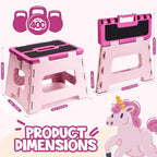 Delxo 9 Inch Folding Step Stool for Kids - Includes 3 Alphabet Letter Stickers & 2 Non-Slip Grip Pads, Sturdy Foldable Foot Stool for Toddlers, Kitchen, Bathroom & Bedroom (Pink)