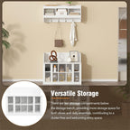 Shoe Storage Bench with Shelves and 4 Hooks, Elegant Hall Tree with Shoes Cubbies and Wall Mounted Coat Rack, Entryway Organizer For Hallway, Foyer, Mudroom, White