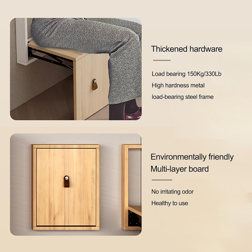Wall Mounted Shoe Changing Stool Made of Solid Wood Wall Seat Folding, Space Saving Invisible Shoe-Changing Stool, for Entrance Bathroom Bedroom(Green)