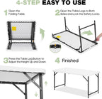 4ft Folding Table with Adjustable Height, 3-Level Foldable Table with HDPE Top & Steel Legs, Portable 4 Foot Folding Table for Picnic, Party, Craft, Indoor Outdoor Use, White