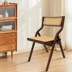 Folding Rattan Dining Chair Tea-Brown, Foldable Tea-Tone Wicker Armchair for Living Room Bedroom Restaurant Balcony, Space-Saver Collapsible Seat, Lightweight Bamboo-Look Frame, No-Assembly