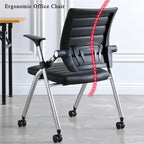 Ergonomic Black Folding Office Chair with Leather Padded Seat Arms and Wheels for Comfort and Convenience