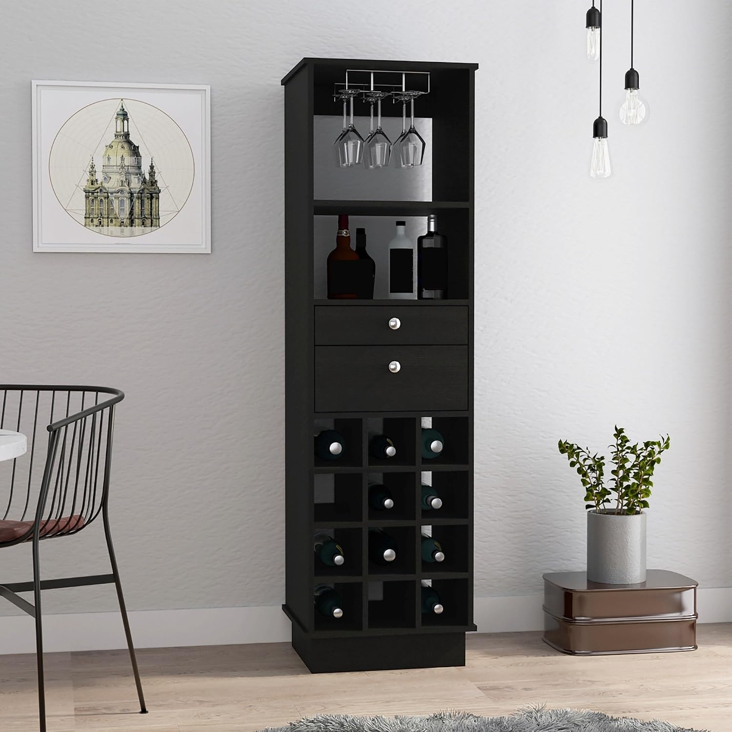 Classic Storage Cabinet with Two Drawers, Twelve Built-in Wine Rack Pantry Sideboard,for Kitchen Home