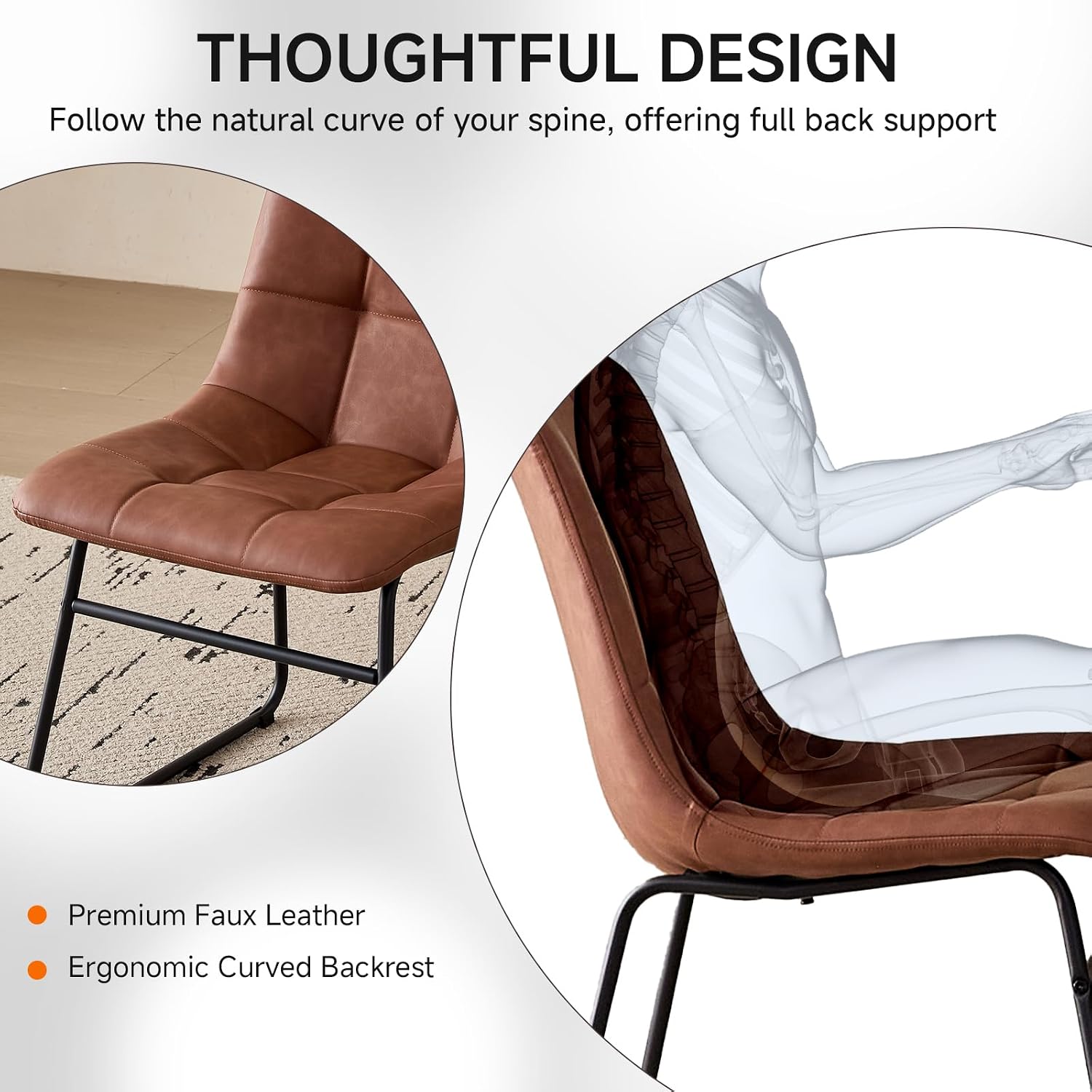 Dining Chairs Set of 4, Modern [Metal Sled Legs][Synthetic Leather] Upholstered Kitchen Chairs with Ergonomic Seat for Dining Living Room Home, Brown